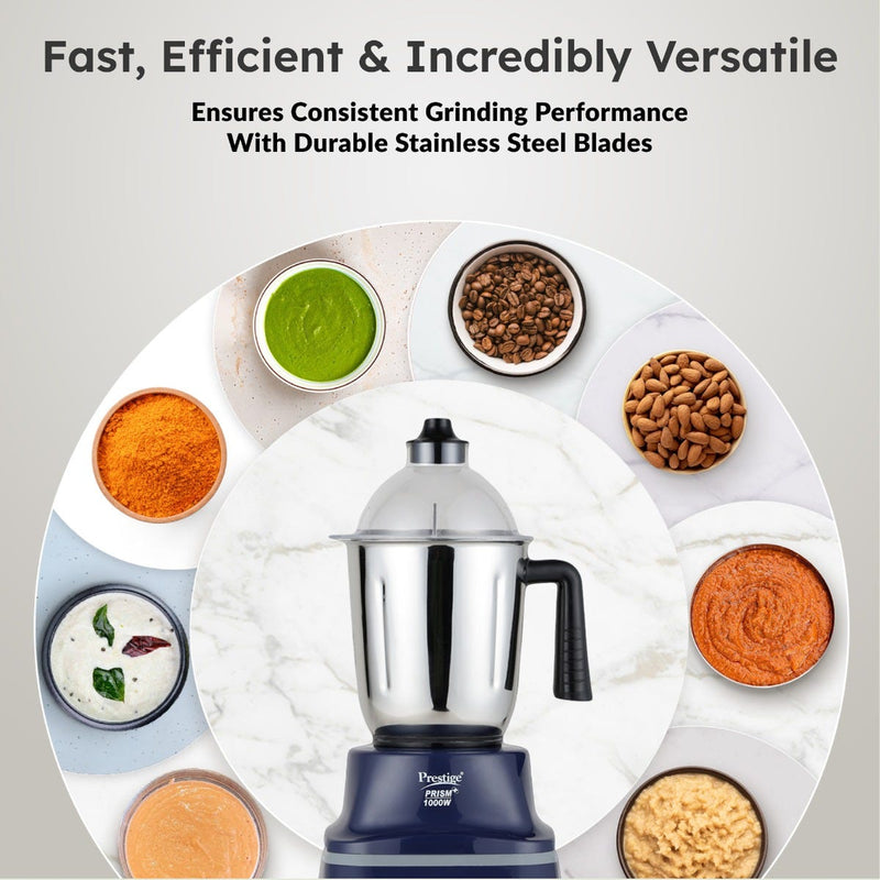 Prestige Prism Plus 1000W Mixer Grinder with 3 Stainless Steel Jars – 1.5L Wet Jar, 1.0L Dry Jar, 450ml Chutney Jar | 4-Speed Heavy Duty Motor, Prestige 1.5L PMC 3.0 Plus Multi Kettle / Multi Cooker