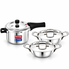 Triply Cooker + Kadai Set | Prestige Svachh 3 L + Praylady Triplus+ 20 & 22 cm-3