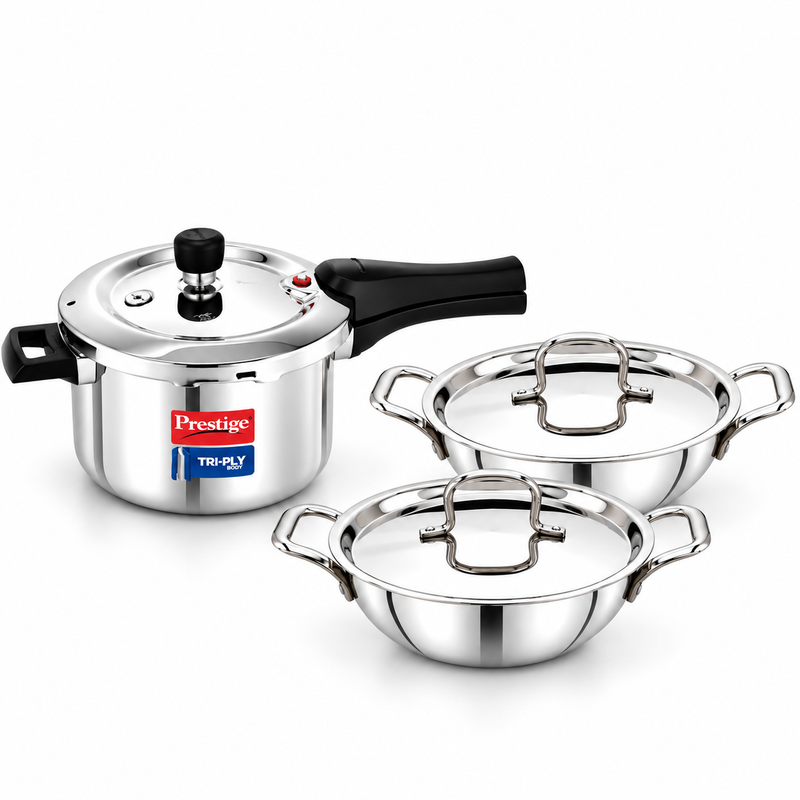 Triply Cooker + Kadai Set | Prestige Svachh 3 L + Praylady Triplus+ 20 & 22 cm-3