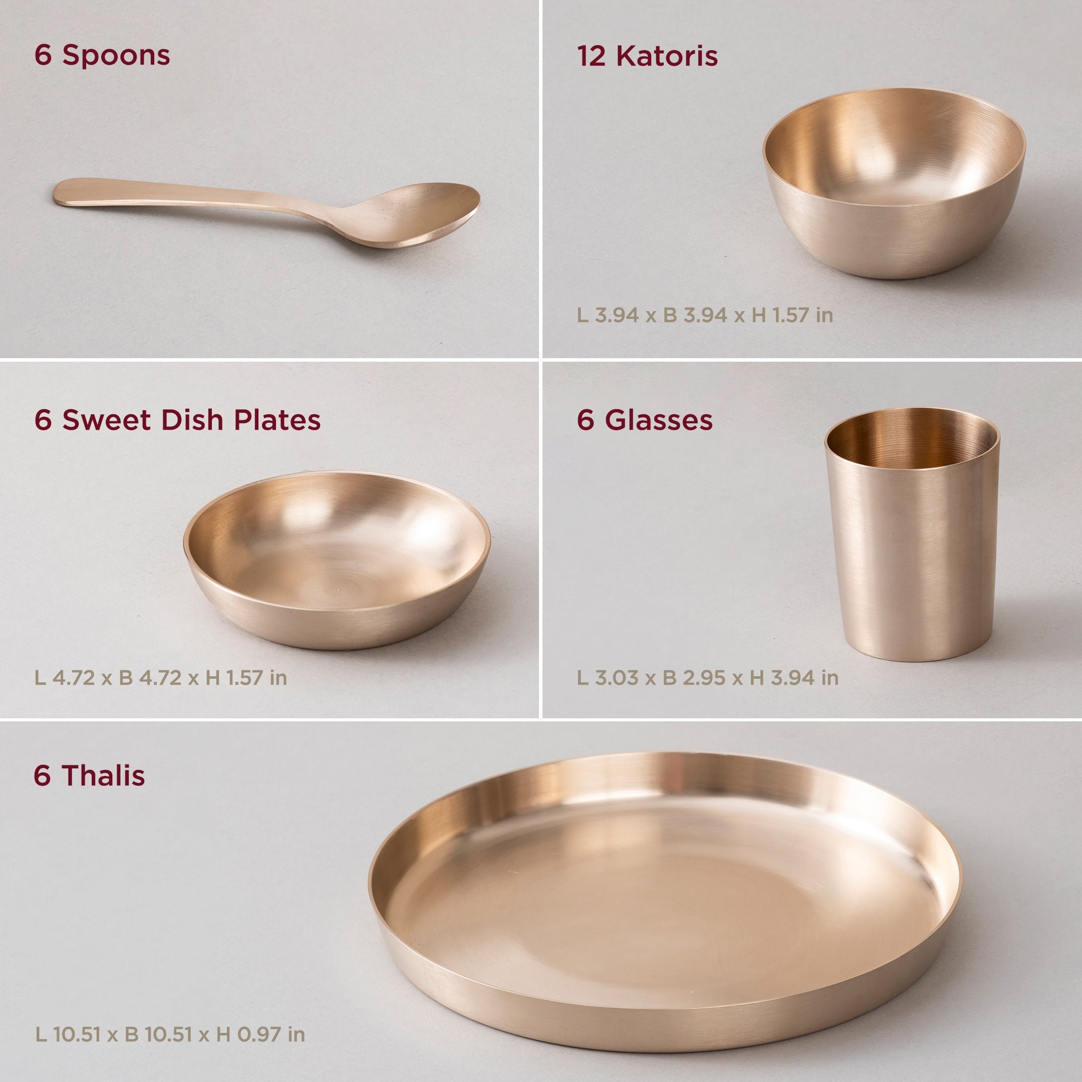 36-Piece Kansa Dinner Set • Serves 6 • Antique Matte Finish • 100% Lead Free (कांसे का डिनर सेट) | Total Weight: ~9 kg