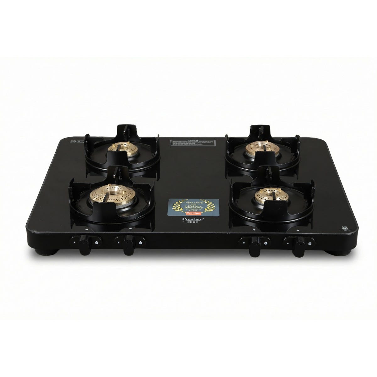 Prestige Edge PEBS 04 Manual Powder Coated with Aluminium Frame 4 Burners Gas Stove, Black, Prestige Svachh Triply Outer Lid Pressure Cooker with Unique Deep Lid for Spillage Control, 5 Litre, Silver