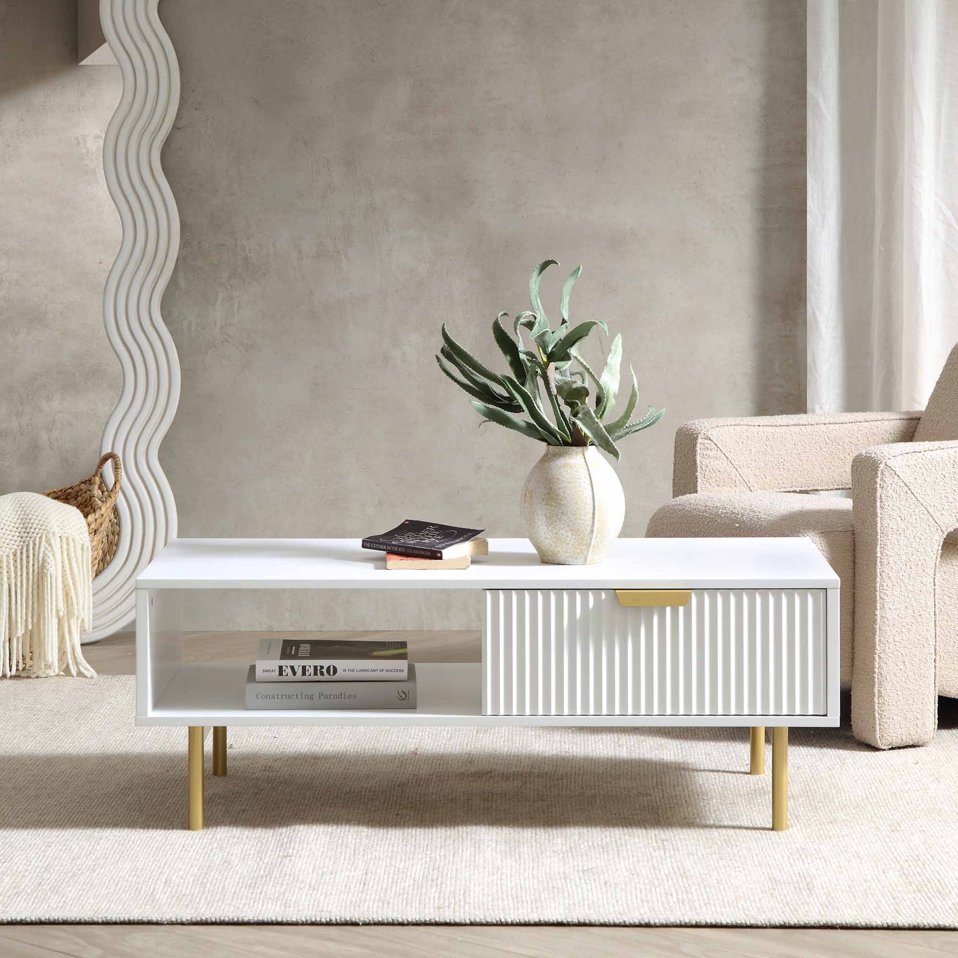 Velin Ridged Coffee Table with Drawer