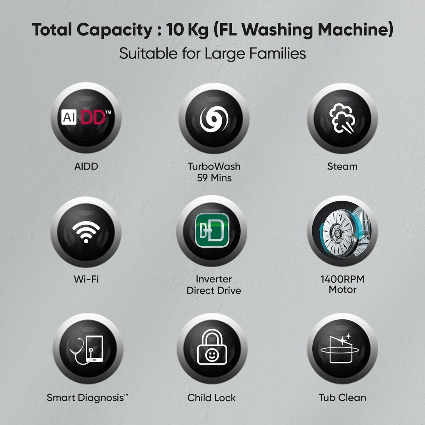 LG 10 kg 5 Star Fully Automatic Front Load Washing Machine (FHP1410Z7P.APSQEIL, Smart Diagnosis, Platinum Silver)