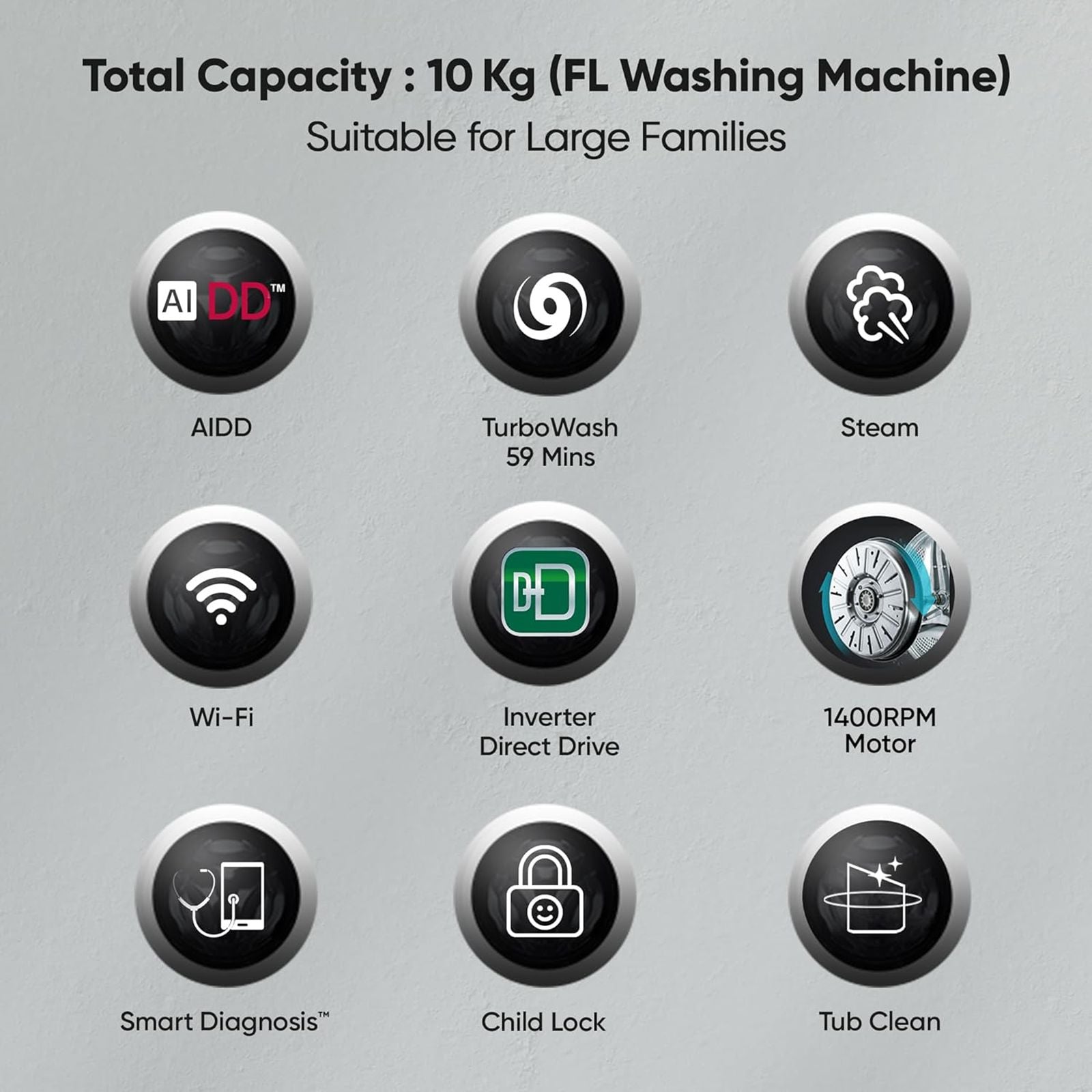 LG 10 kg 5 Star Fully Automatic Front Load Washing Machine (FHP1410Z7P.APSQEIL, Smart Diagnosis, Platinum Silver)