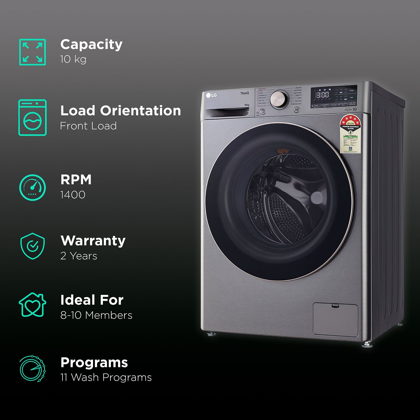 LG 10 kg 5 Star Fully Automatic Front Load Washing Machine (FHP1410Z7P.APSQEIL, Smart Diagnosis, Platinum Silver)