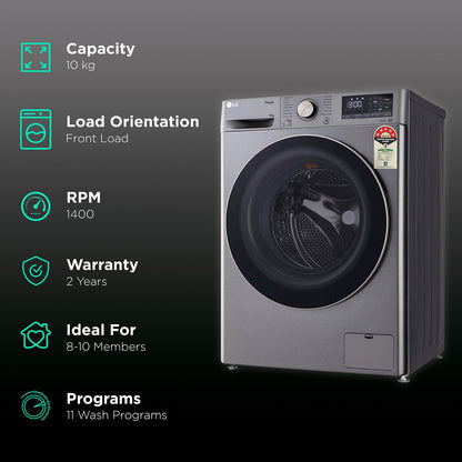 LG 10 kg 5 Star Fully Automatic Front Load Washing Machine (FHP1410Z7P.APSQEIL, Smart Diagnosis, Platinum Silver)