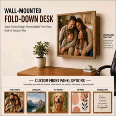 Solid Wood Fold Down Wall Mounted Desk with Personalized Photo Frame