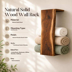 Waterfall Live Edge Wooden Blanket Holder, Decorative Bathroom Towel Rack, Wall Bookshelf
