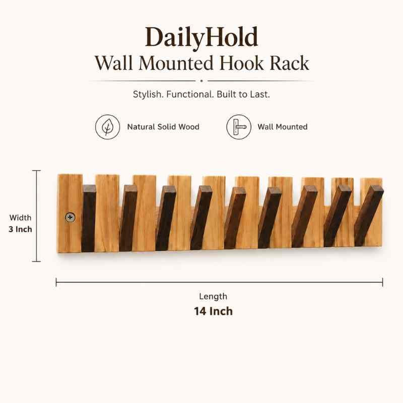 DailyHold Wall Mounted Hook Rack Hanger Rail for Coats & Bags