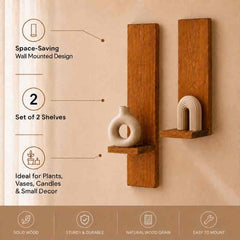 Rustic Wall Hanging Wooden Shelves (Set of 2), Solid Wood Plant Display Shelves