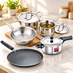 All-Triply Home Kitchen Combo | Prestige Svachh Triply 3.5 L Outer Lid Pressure Cooker + Praylady Triplus Triply 5 pc Cookware Set + Prestige Granite Non-Stick Dosa Tawa 30 cm-3