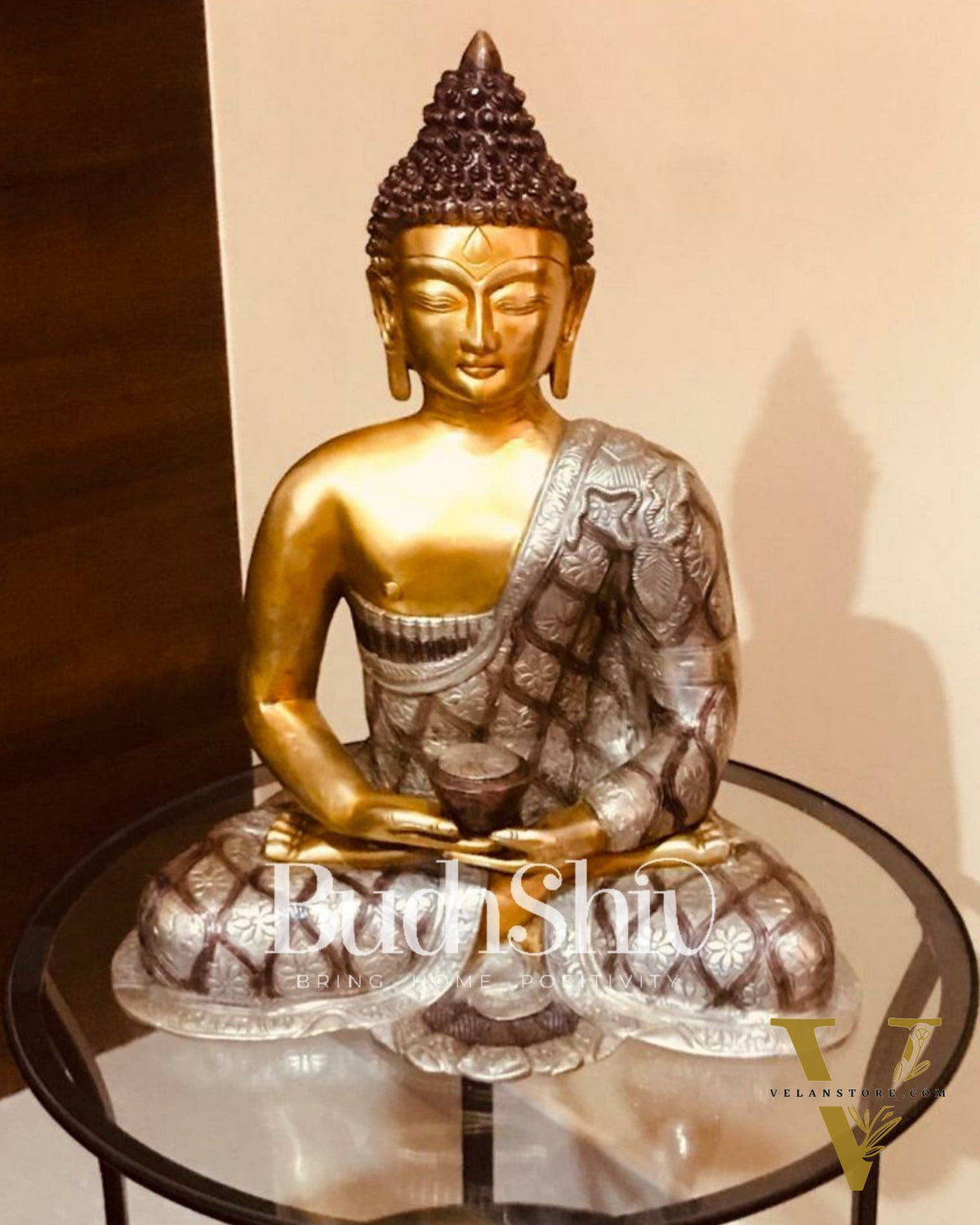 Deep Meditation: Buddha Brass Idol with Medicine Bowl 17 inch