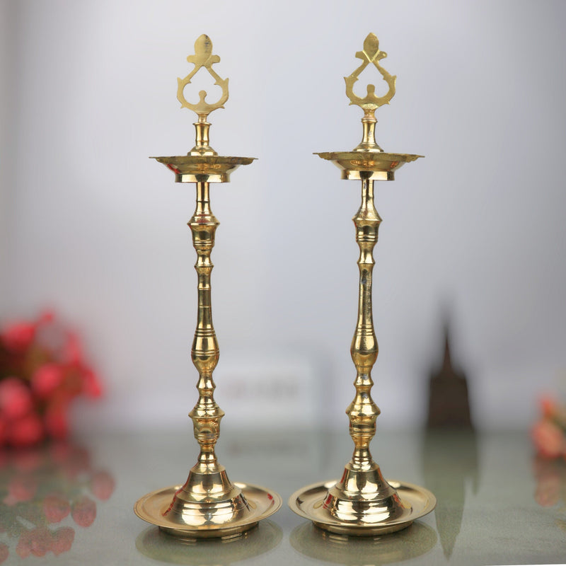 Brass Table Lamp for Pooja, Handcrafted Peetal Decorative Lamp, Temple & Home Lighting, Traditional Brass/Pittal Spiritual Lamp, Gold, 17.5 Inch, 1 Piece