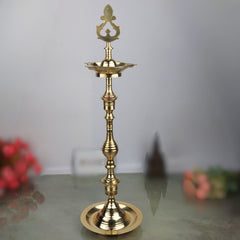 Brass Table Lamp, Handcrafted Peetal Pittal Pooja Lamp, Decorative LED Table Light, Home, Temple & Office Spiritual Decor, Gold, 26 Inch, 1 Piece