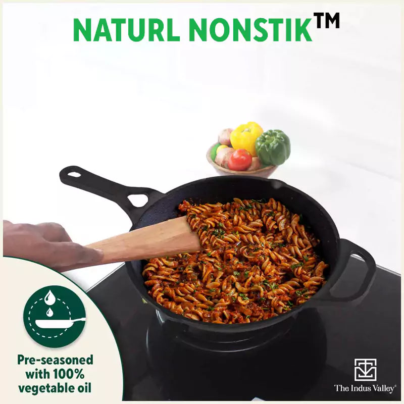 CASTrong Cast Iron Fry Pan/Skillet, Pre-seasoned, Nonstick, 100% Pure, Toxin-free, Induction, Free ₹110 Spatula, 25.4cm, 1.7L, 2.3kg
