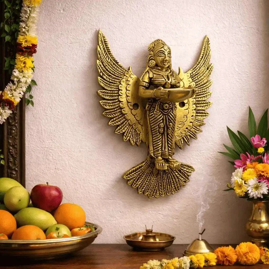 Brass Standing Deep Lakshmi Wall Hanging Idol With Wings (8 Inch)