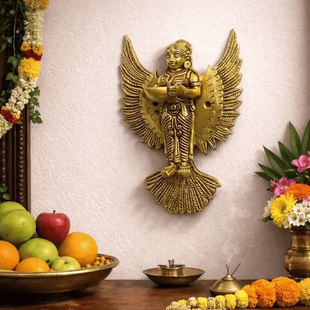 Brass Standing Deep Lakshmi Wall Hanging Idol With Wings (8 Inch)