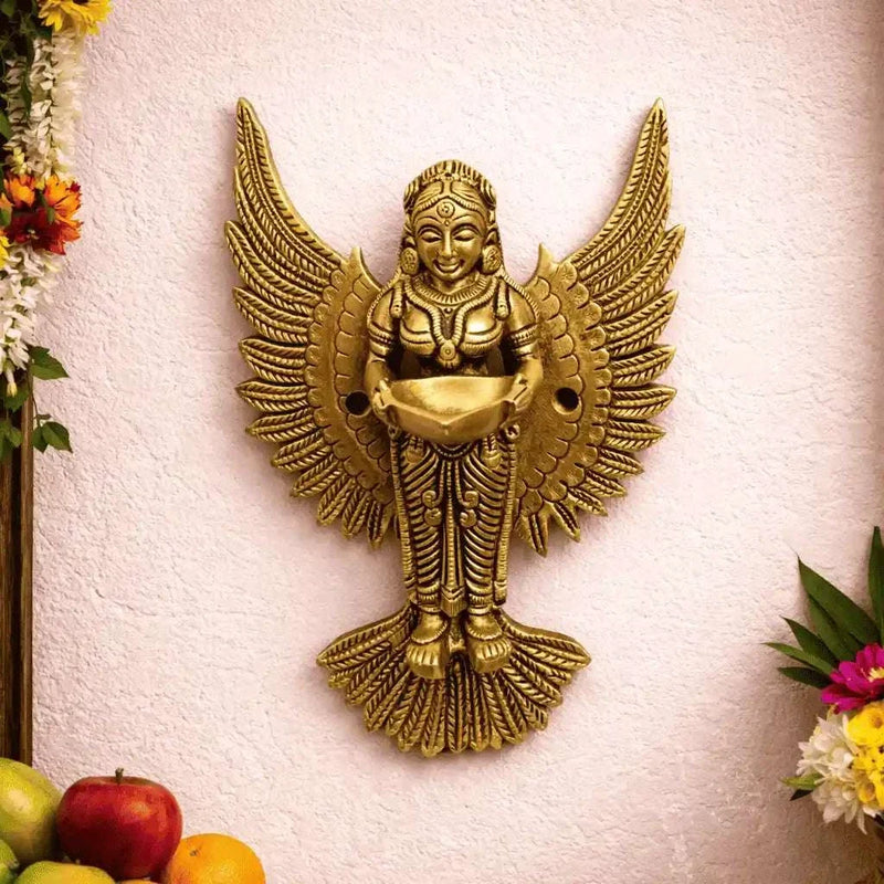Brass Standing Deep Lakshmi Wall Hanging Idol With Wings (8 Inch)