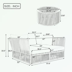 Benito Outdoor Poolside Sunbed With Cushion Daybed And Side Table (Braided & Rope)