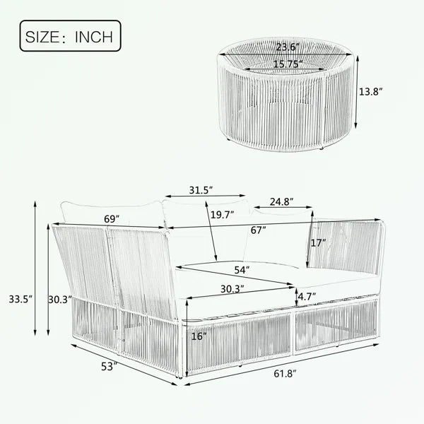 Benito Outdoor Poolside Sunbed With Cushion Daybed And Side Table (Braided & Rope)