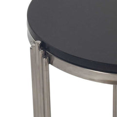 Velvet Arc Side Table | Black Marble Top With Chrome Base | Designer Half-Moon Accent Table
