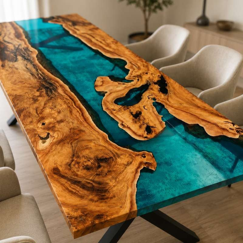 TealCanyon Live Edge Epoxy Resin River Dining Table