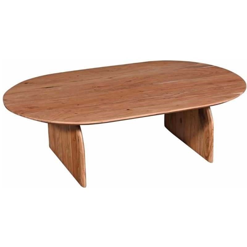 Minimalist Wood Coffee Table | Oval Modern Center Table | Natural Wood Finish | Designer Living Room Furniture | Compact & Sleek | 48 x 24 x 18 Inches