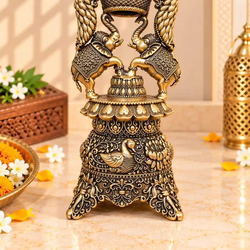 Brass Lightweight Peacock Samai/Lamp Pair