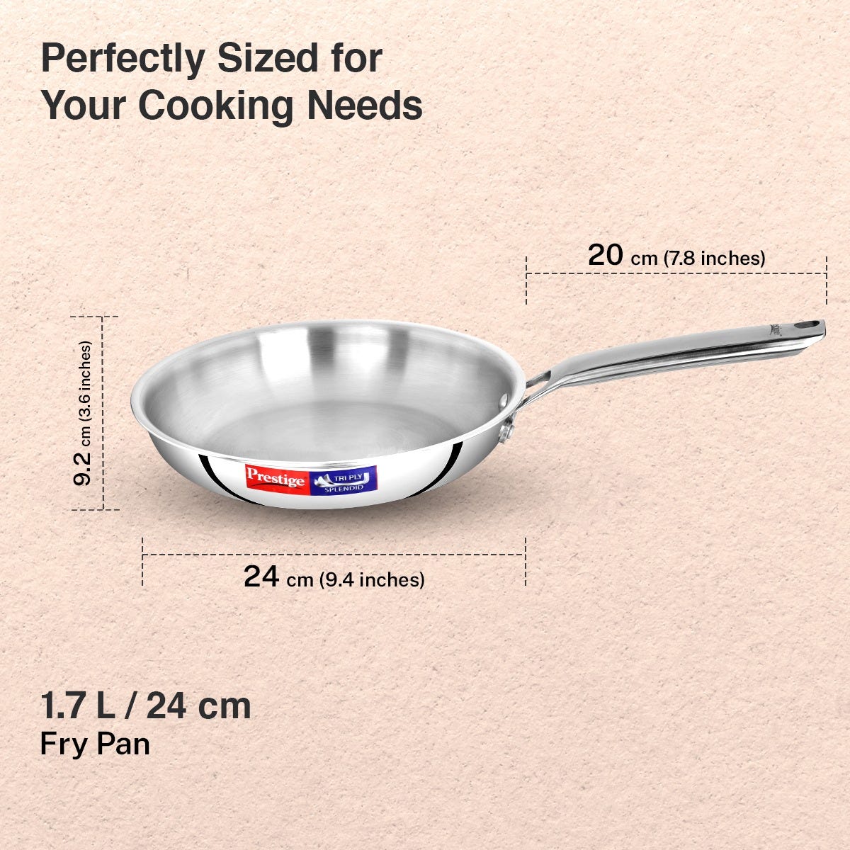 Prestige 5 Litre TRIPLY Svachh Outer Lid Handi Pressure Cooker, Deep Lid for Spillage Control, Gas & Induction Compatible + Prestige 24cm/1.7L Tri-Ply Stainless Steel Splendid Fry Pan, 15Y Warranty