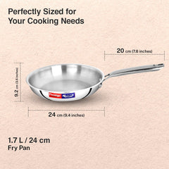 Prestige 5 Litre TRIPLY Svachh Outer Lid Handi Pressure Cooker, Deep Lid for Spillage Control, Gas & Induction Compatible + Prestige 24cm/1.7L Tri-Ply Stainless Steel Splendid Fry Pan, 15Y Warranty