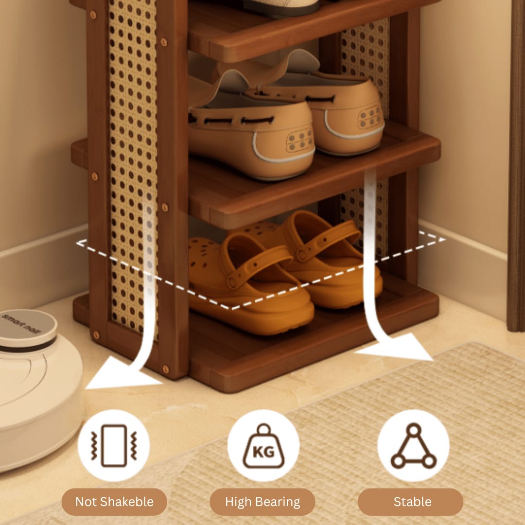 Astera Premium Wooden Shoe Rack with Woven Cane Sides