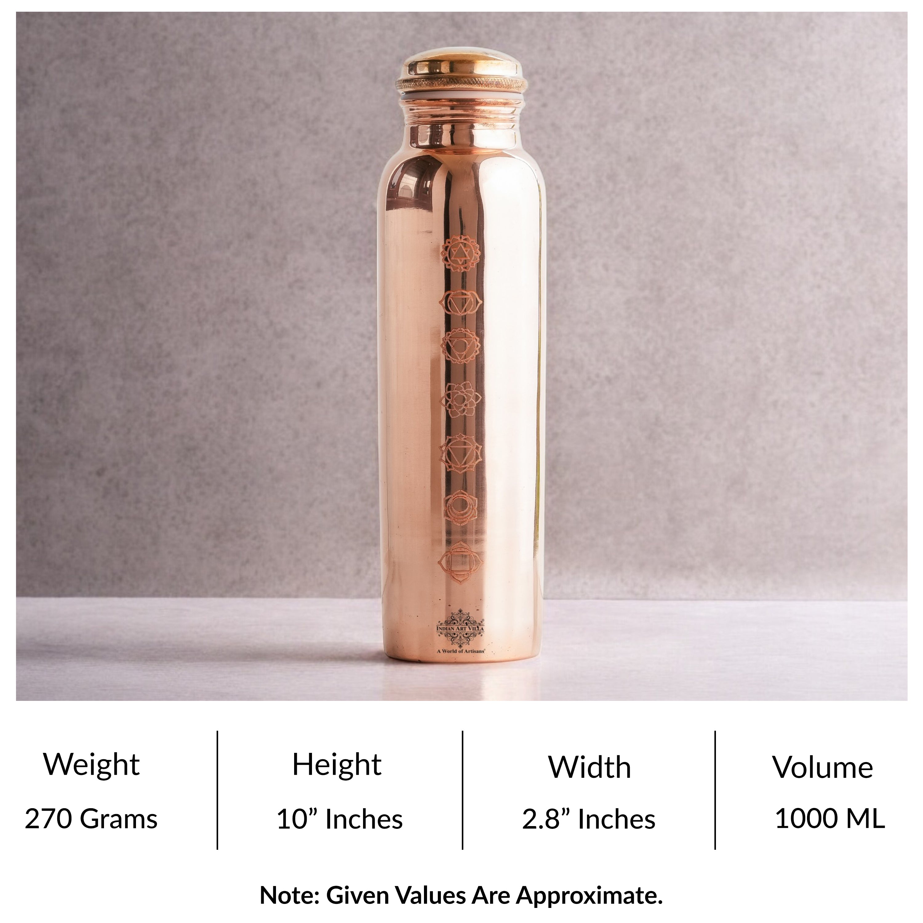Pure Copper Water Bottle with Unique Artistic Designs – 900 ML