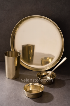 Kansa Dinner Thaali Set (11" Thaali) - 5 pieces (1 Thaali, 2 Bowls, 1 glass and 1 spoon)-1