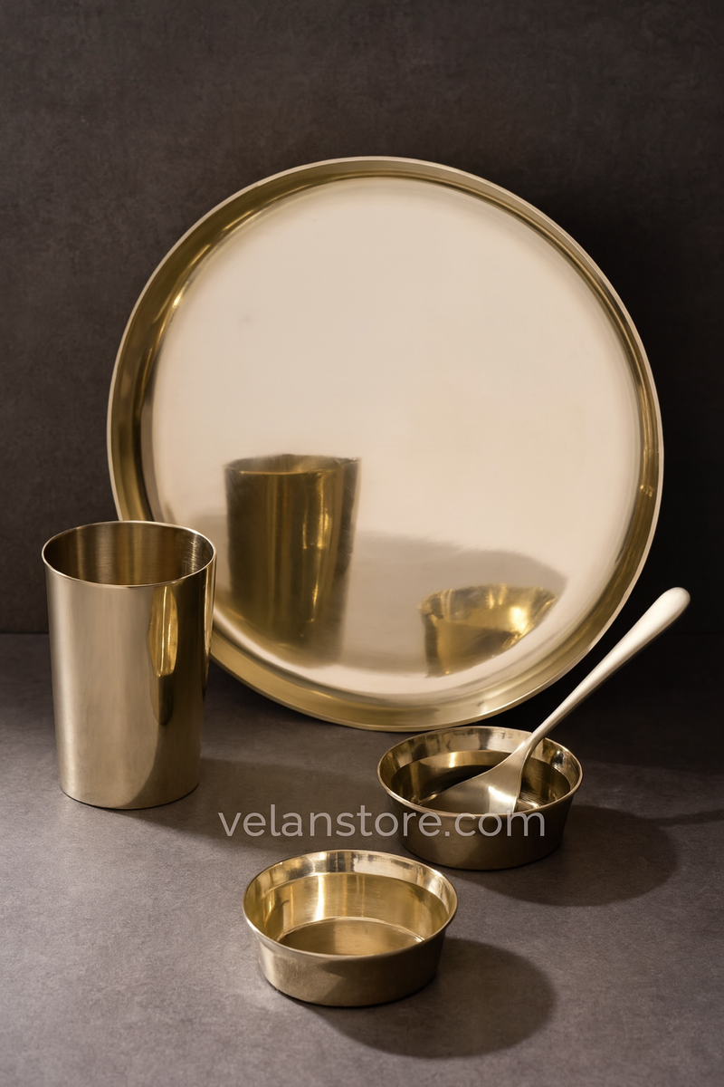 Kansa Dinner Thaali Set (11" Thaali) - 5 pieces (1 Thaali, 2 Bowls, 1 glass and 1 spoon)-1