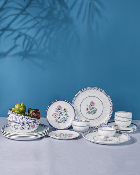 Magique by The Wishing Chair x Clay Craft – Indigo Chintz Urmi Dinner Set of 20 (Family of 6)