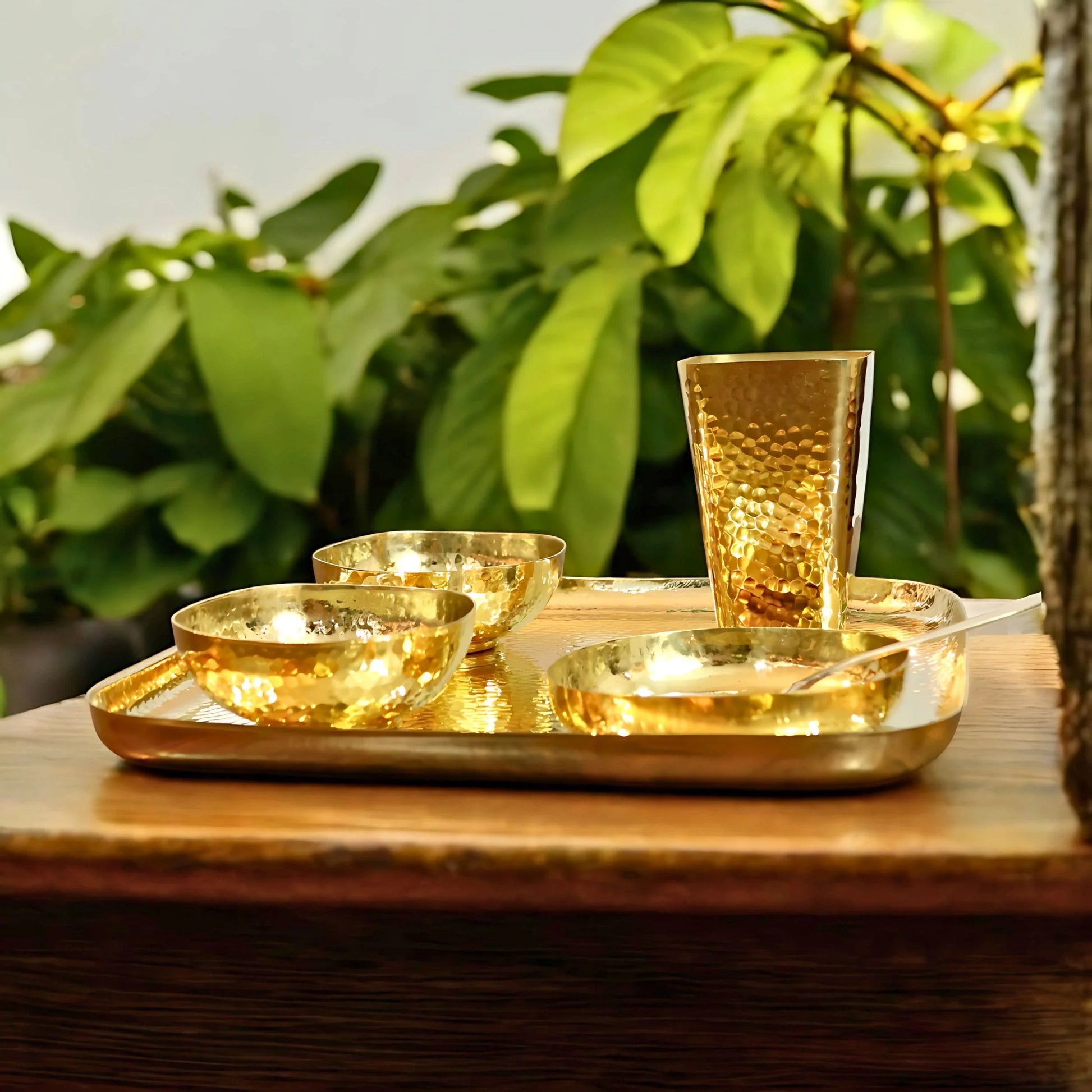 Pure Brass Square Dinner set of 6 Pcs