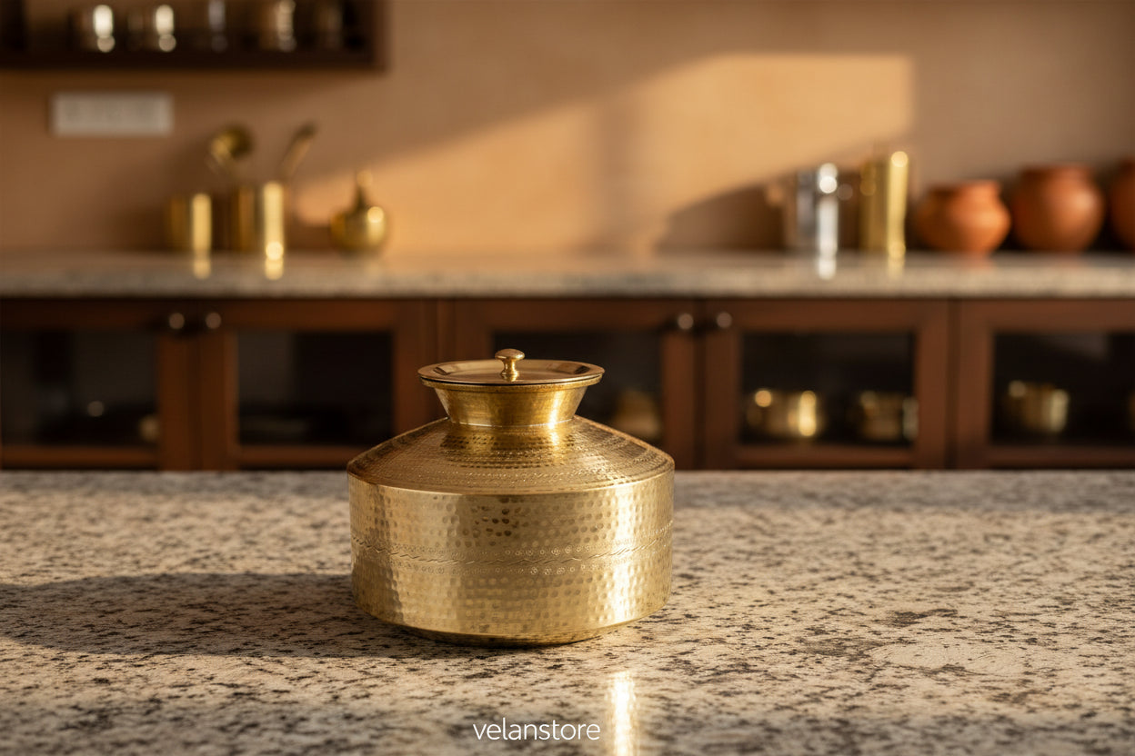 Handcrafted Brass Water Handa/Dispenser with Lid