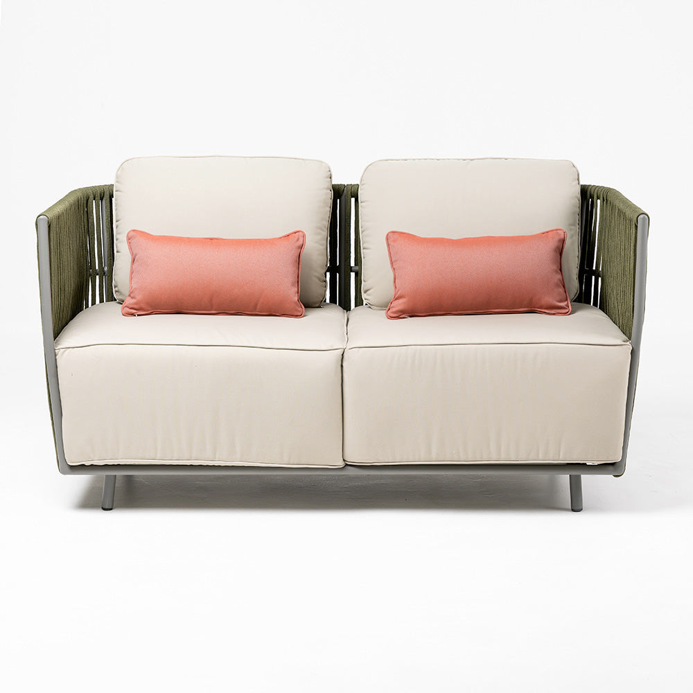Klara Outdoor Garden Balcony Sofa Set 3 Seater,2 seater and Single Seater With 1 Table Set, Braid & Rope (Green + Beige)