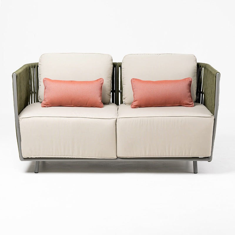 Klara Outdoor Garden Balcony Sofa Set 3 Seater,2 seater and Single Seater With 1 Table Set, Braid & Rope (Green + Beige)