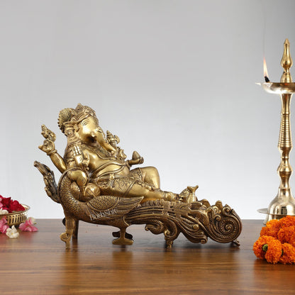 Divine 15 Inch Brass Ganapathi Idol on Peacock Throne - Handcrafted Masterpiece