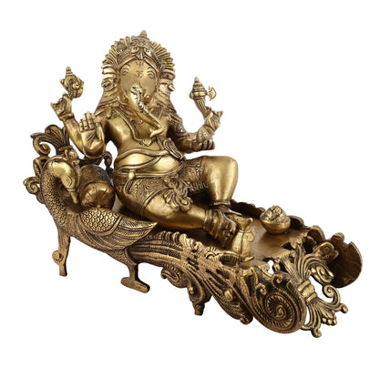 Divine 15 Inch Brass Ganapathi Idol on Peacock Throne - Handcrafted Masterpiece