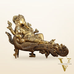 Divine 15 Inch Brass Ganapathi Idol on Peacock Throne - Handcrafted Masterpiece