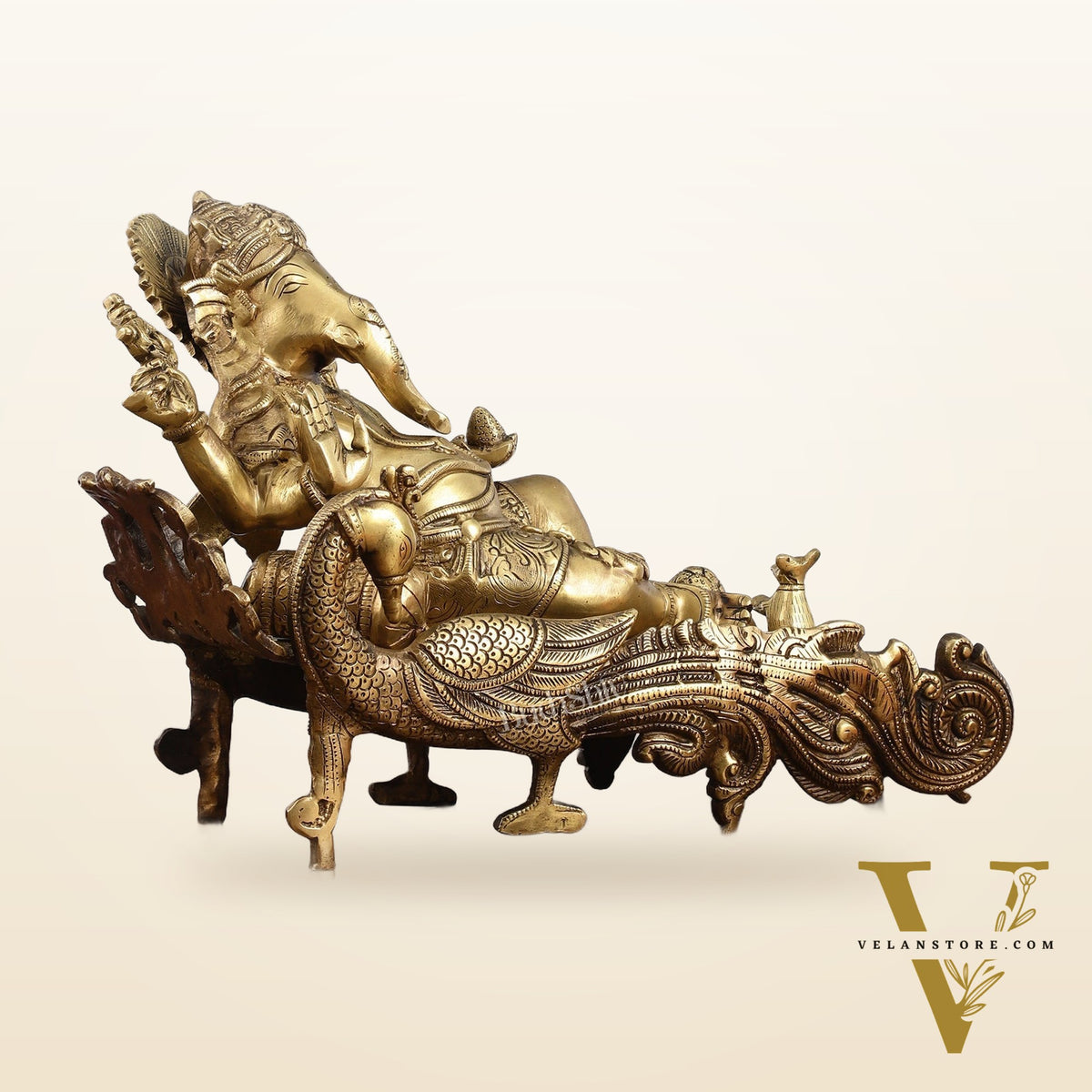 Divine 15 Inch Brass Ganapathi Idol on Peacock Throne - Handcrafted Masterpiece
