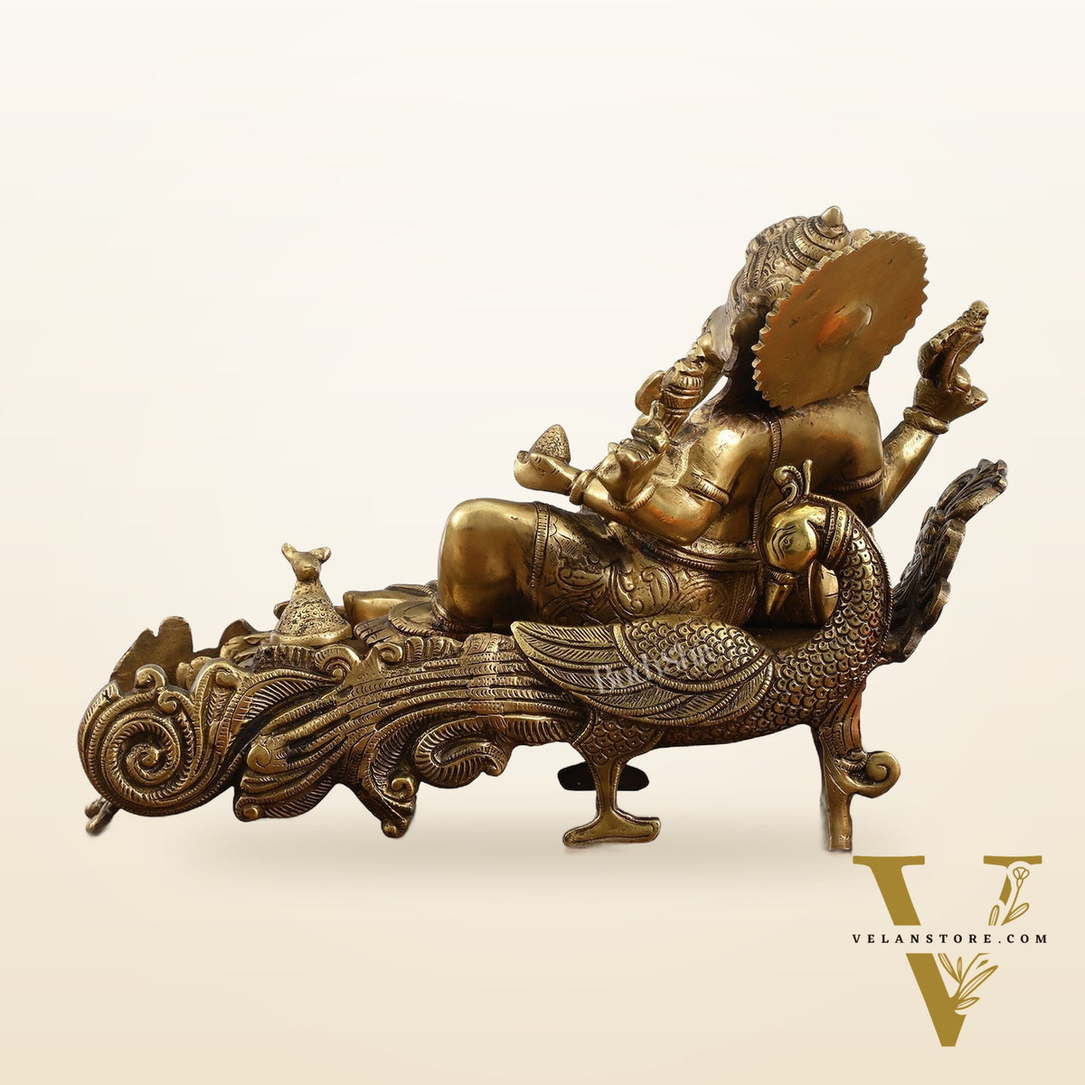 Divine 15 Inch Brass Ganapathi Idol on Peacock Throne - Handcrafted Masterpiece