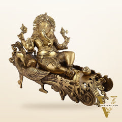 Divine 15 Inch Brass Ganapathi Idol on Peacock Throne - Handcrafted Masterpiece