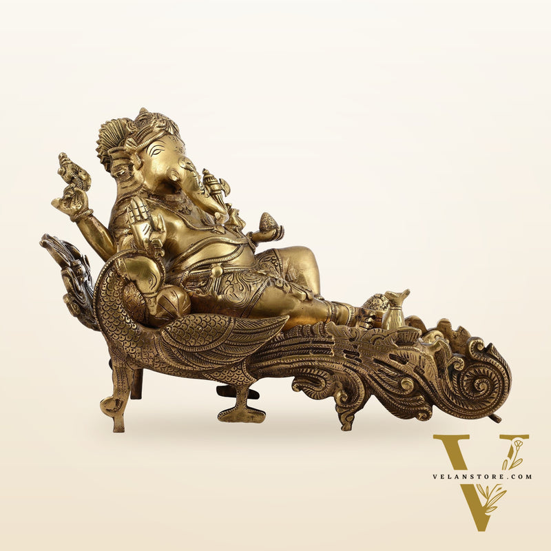 Divine 15 Inch Brass Ganapathi Idol on Peacock Throne - Handcrafted Masterpiece