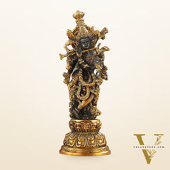 Divine 15-Inch Brass Krishna Idol