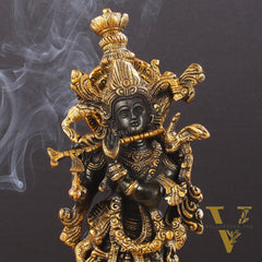 Divine 15-Inch Brass Krishna Idol