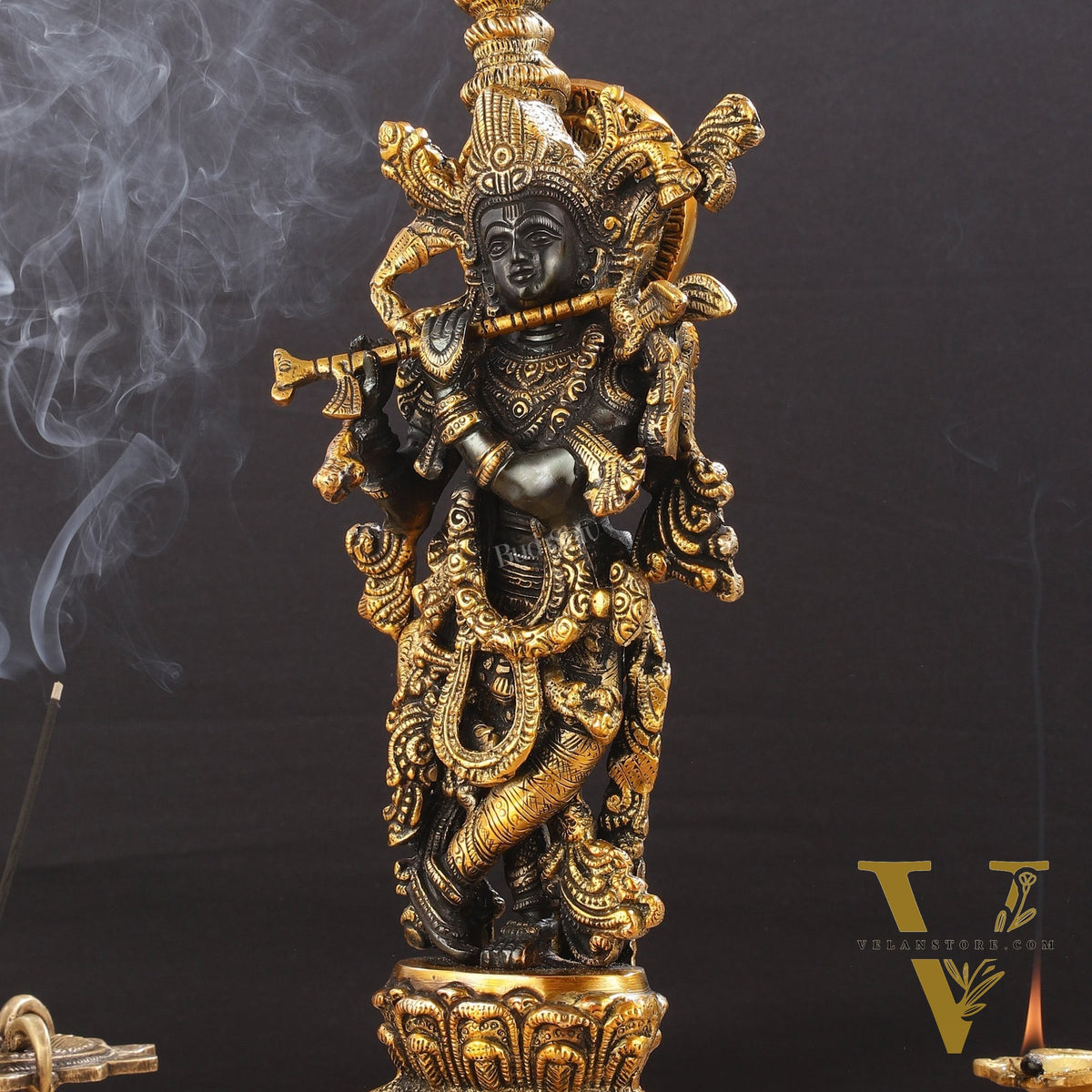 Divine 15-Inch Brass Krishna Idol