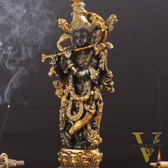 Divine 15-Inch Brass Krishna Idol